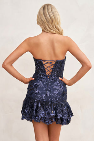 Strapless Lavender Sequin Tight Mini Dress with Ruffles - KissProm