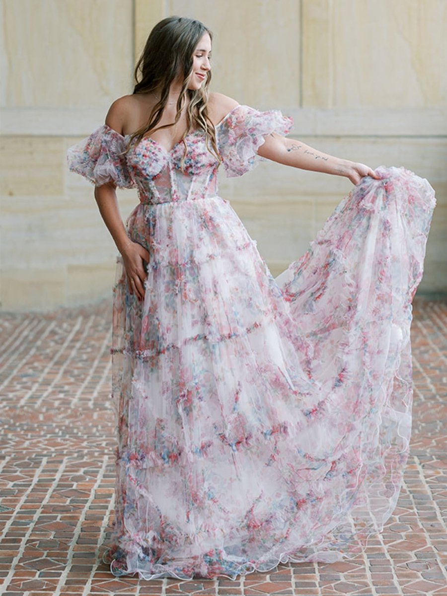 Sydney White A Line Off The Shoulder Floral Tulle Prom Dress