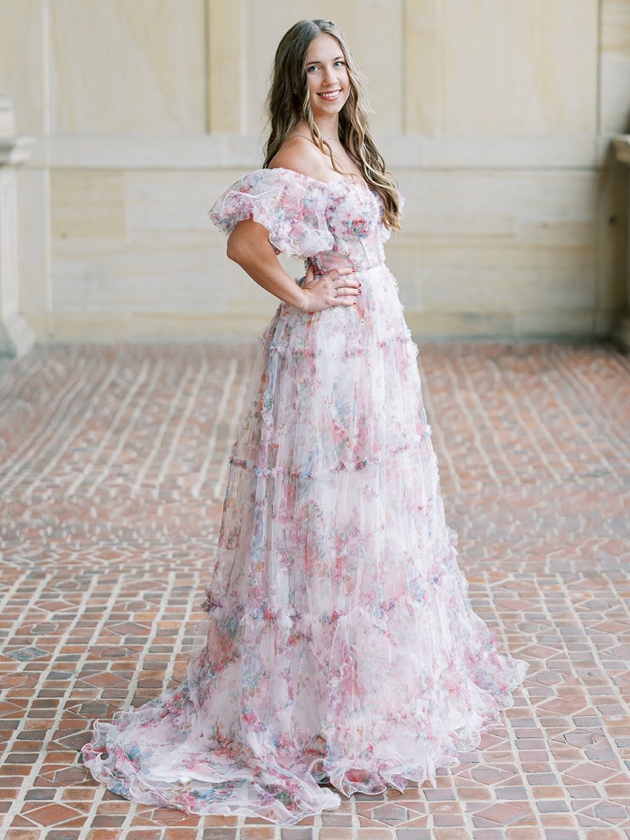 Sydney White A Line Off The Shoulder Floral Tulle Prom Dress