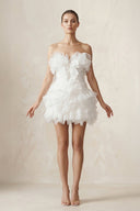 Strapless Organza Ruffled Bow Mini Wedding Dress in White - KissProm Wedding Dresses
