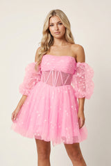 A-Line Pleated Tulle Homecoming Dress - KissProm