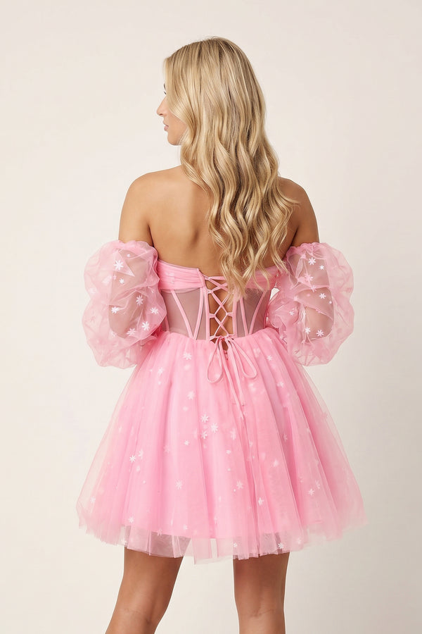 A-Line Pleated Tulle Homecoming Dress - KissProm