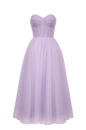 Strapless Puffy Midi Tulle Dress