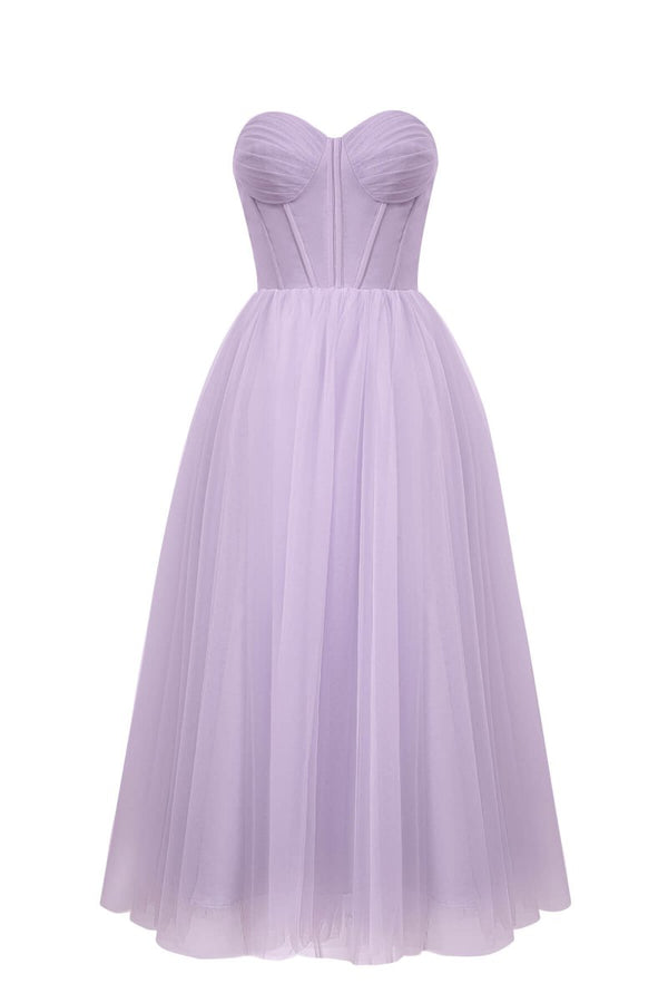 strapless puffy midi dress Strapless Puffy Midi Tulle Dress, Lavender / 0