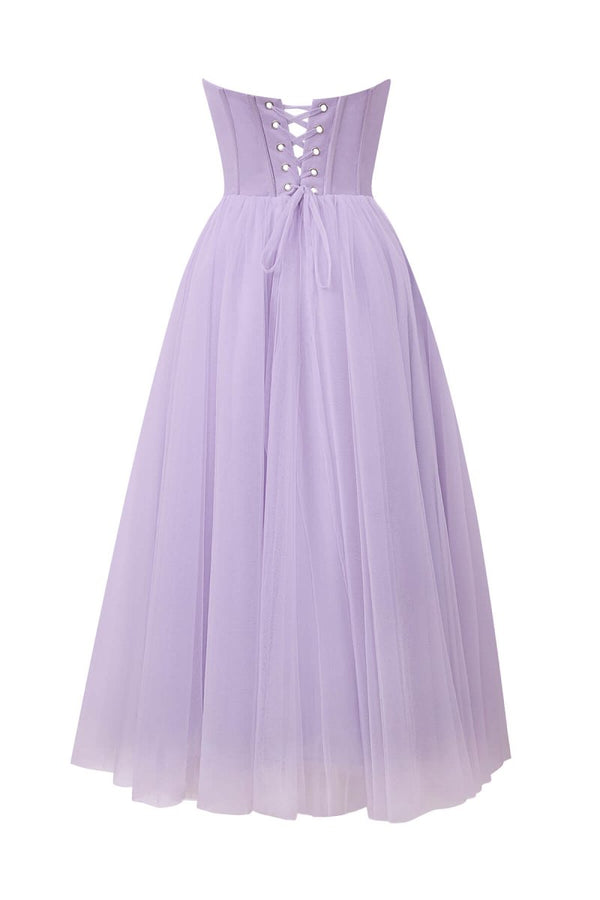 KissProm Strapless Puffy Midi Tulle Dress, Lavender / 0
