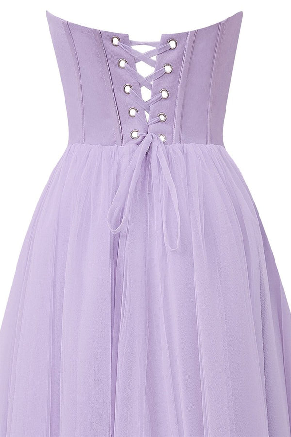 strapless puffy midi dress Strapless Puffy Midi Tulle Dress