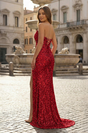 Sparkly Golden Sheath Sequins Long Prom Dress with Slit