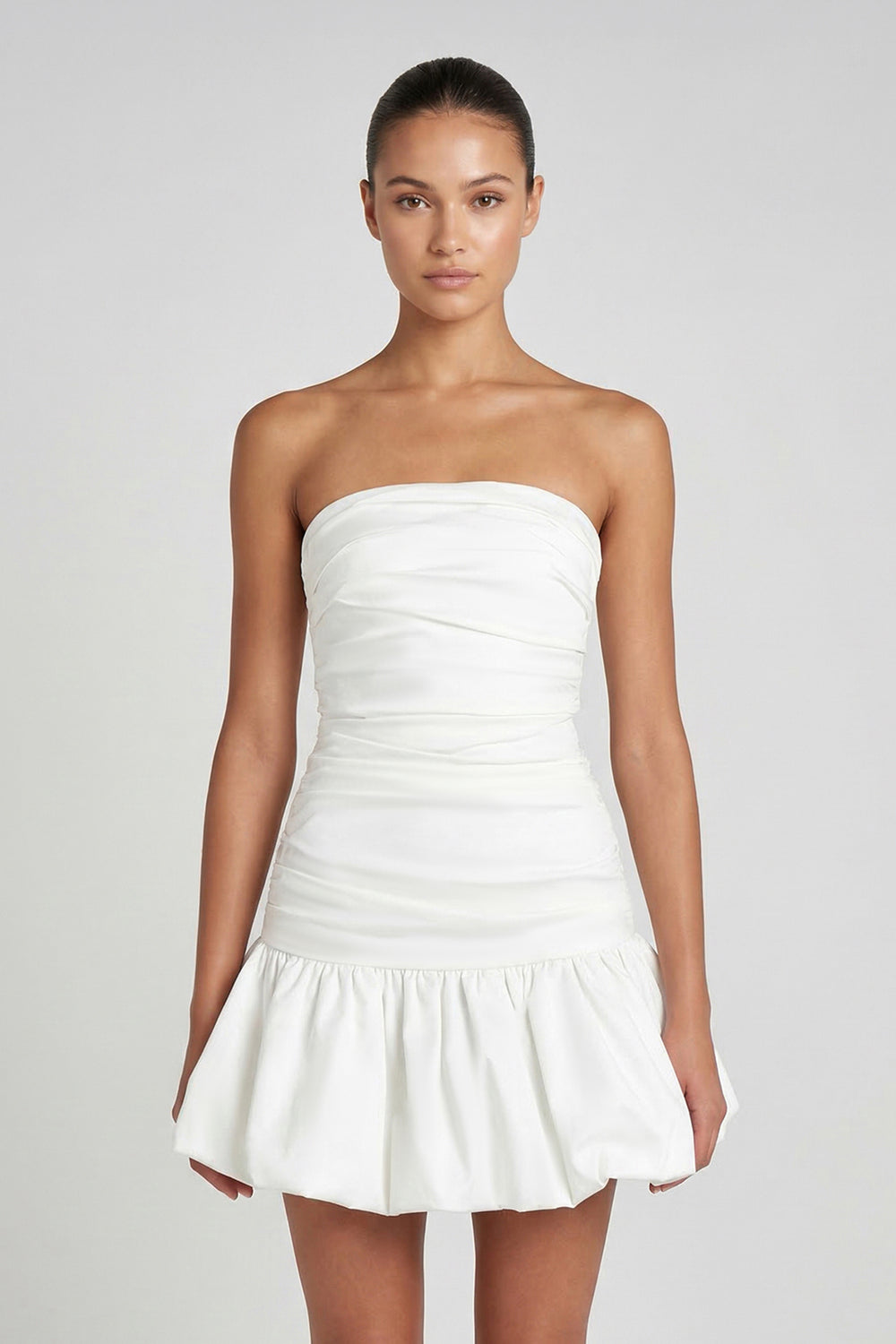 Strapless Ruched A-Line Graduation Dress With Ruffled - KISSPROM