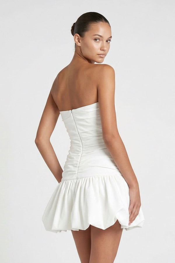 ruched graduation dress Zapaka Women Strapless White Mini Dress Bodycon Corset Graduation Dress with Bow, White / US20W