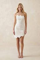 Strapless Ruched Satin Mini Wedding Dress in Ivory - KissProm Wedding Dresses