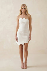 Strapless Ruched Satin Mini Wedding Dress in Ivory - KissProm Wedding Dresses