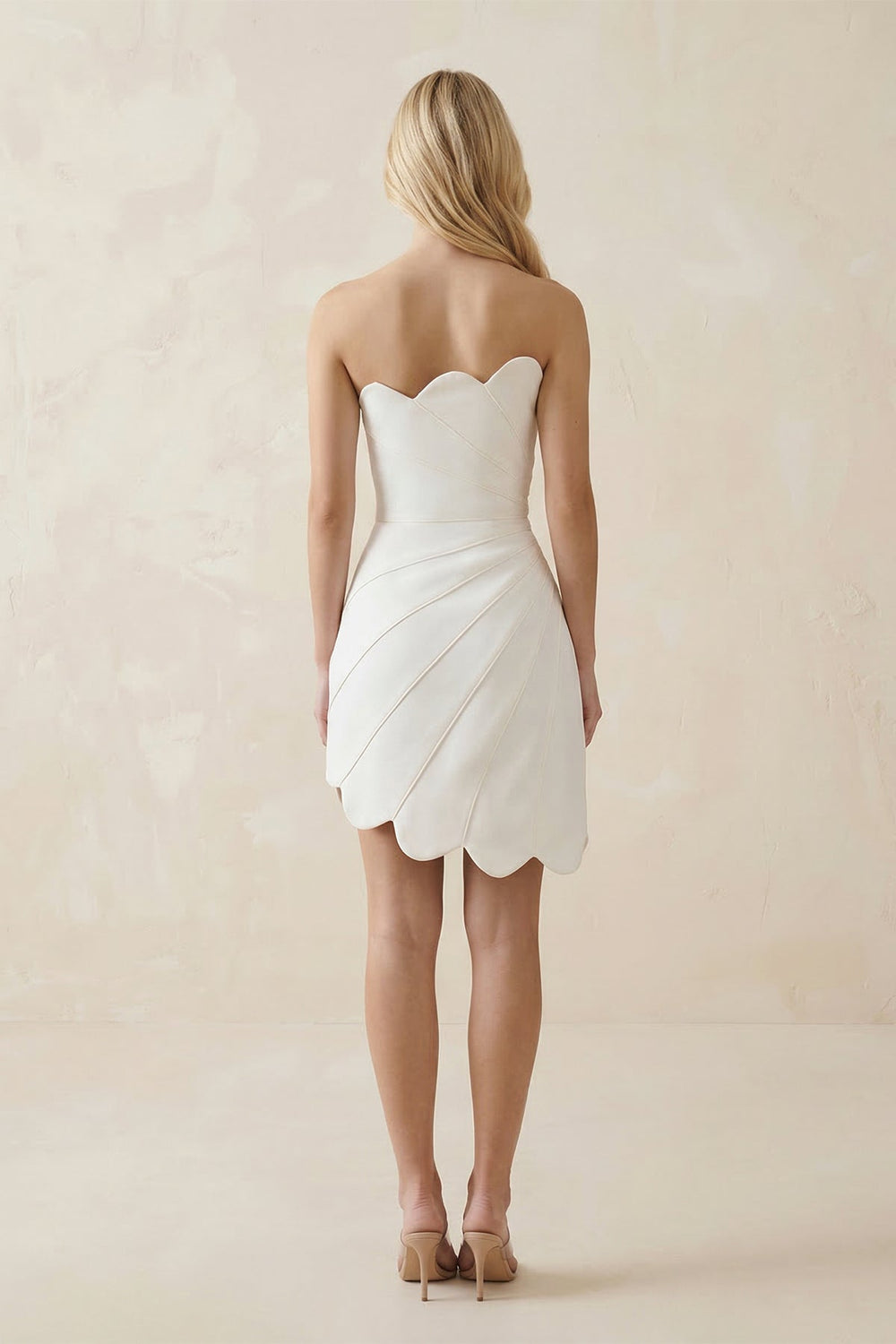 Strapless Ruched Satin Mini Wedding Dress in Ivory - KissProm Wedding Dresses