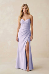 Strapless Ruched Sheath Satin Bridesmaid Dress With Slit in Vintage Mauve - KissProm Bridesmaid Dresses