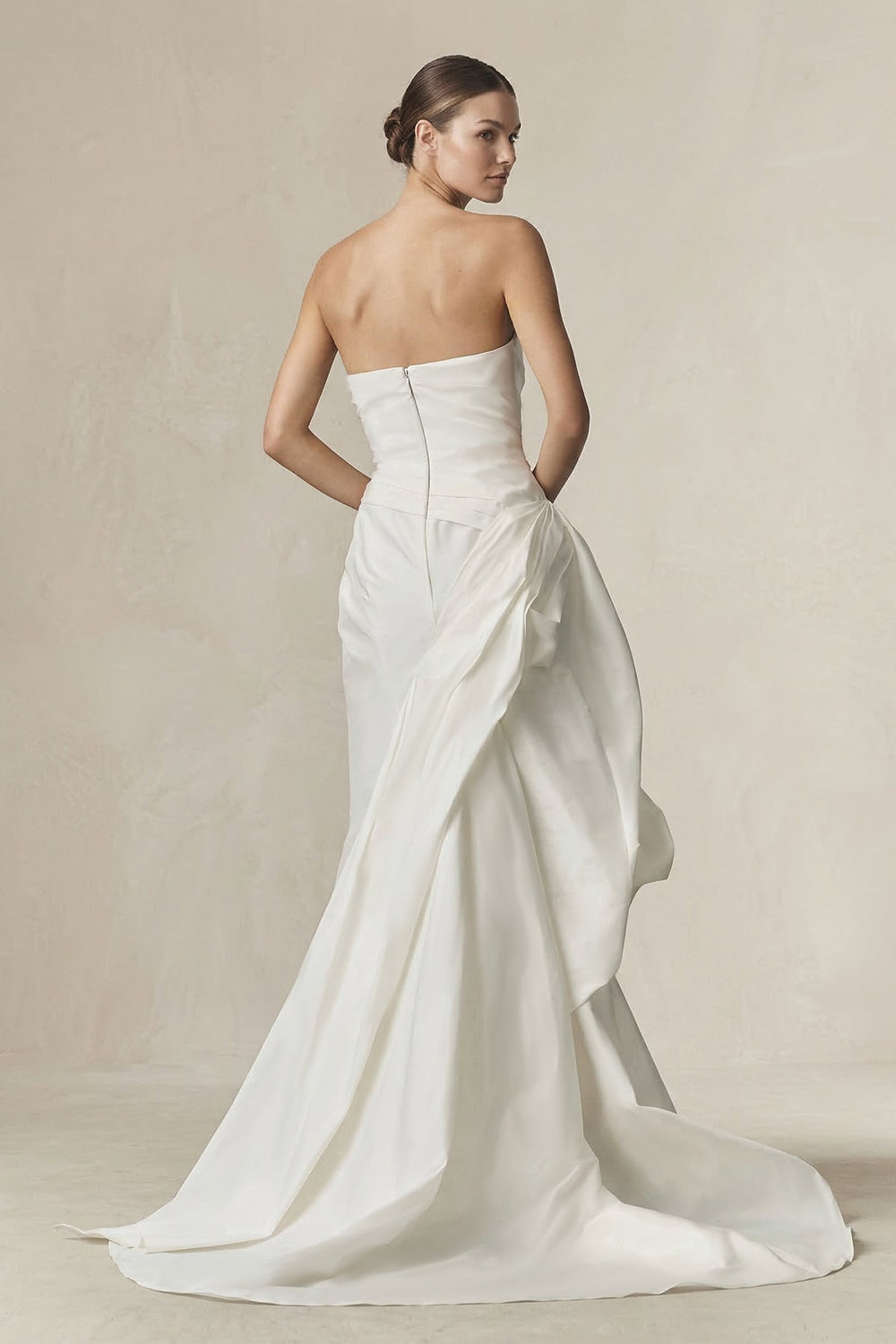 Strapless Ruffled Mermaid Satin Wedding Dress in White - KissProm Wedding Dresses