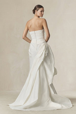 Strapless Ruffled Mermaid Satin Wedding Dress in White - KissProm Wedding Dresses