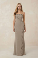 Strapless Ruffled Sheath Bridesmaid Dress in Almond - KissProm Bridesmaid Dresses