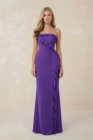 Strapless Ruffled Sheath Bridesmaid Dress in Amethyst - KissProm Bridesmaid Dresses