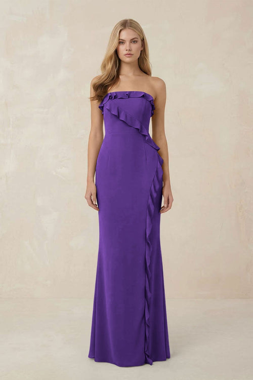 Strapless Ruffled Sheath Bridesmaid Dress in Amethyst - KissProm Bridesmaid Dresses
