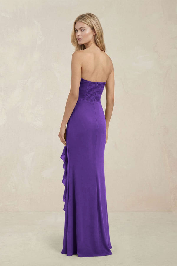 Strapless Ruffled Sheath Bridesmaid Dress in Amethyst - KissProm Bridesmaid Dresses