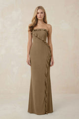 Strapless Ruffled Sheath Bridesmaid Dress in Apple Cinnamon - KissProm Bridesmaid Dresses