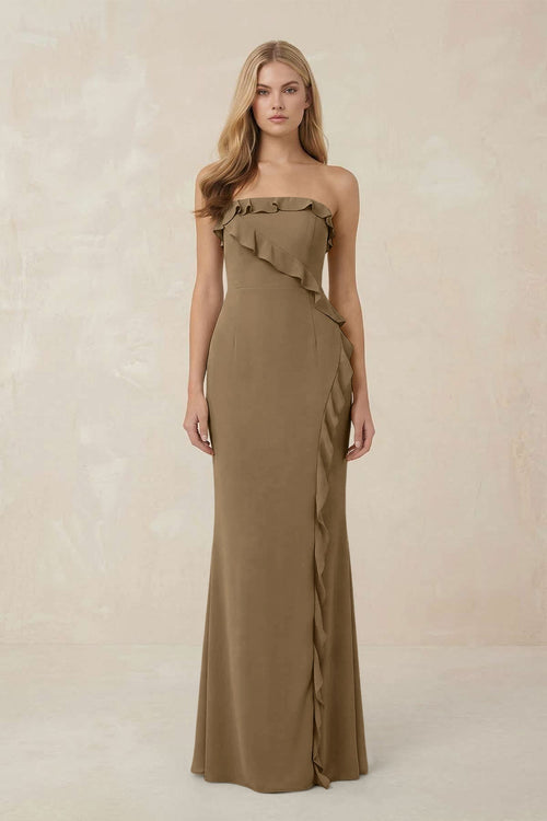 Strapless Ruffled Sheath Bridesmaid Dress in Apple Cinnamon - KissProm Bridesmaid Dresses