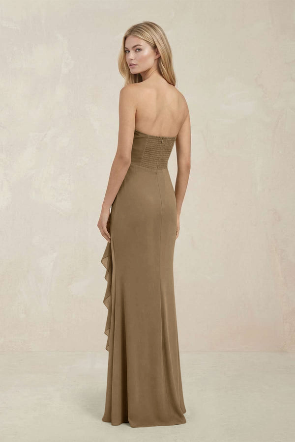 Strapless Ruffled Sheath Bridesmaid Dress in Apple Cinnamon - KissProm Bridesmaid Dresses