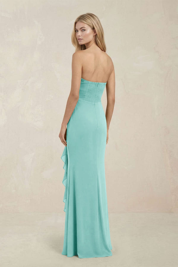 Strapless Ruffled Sheath Bridesmaid Dress in Aqua - KissProm Bridesmaid Dresses