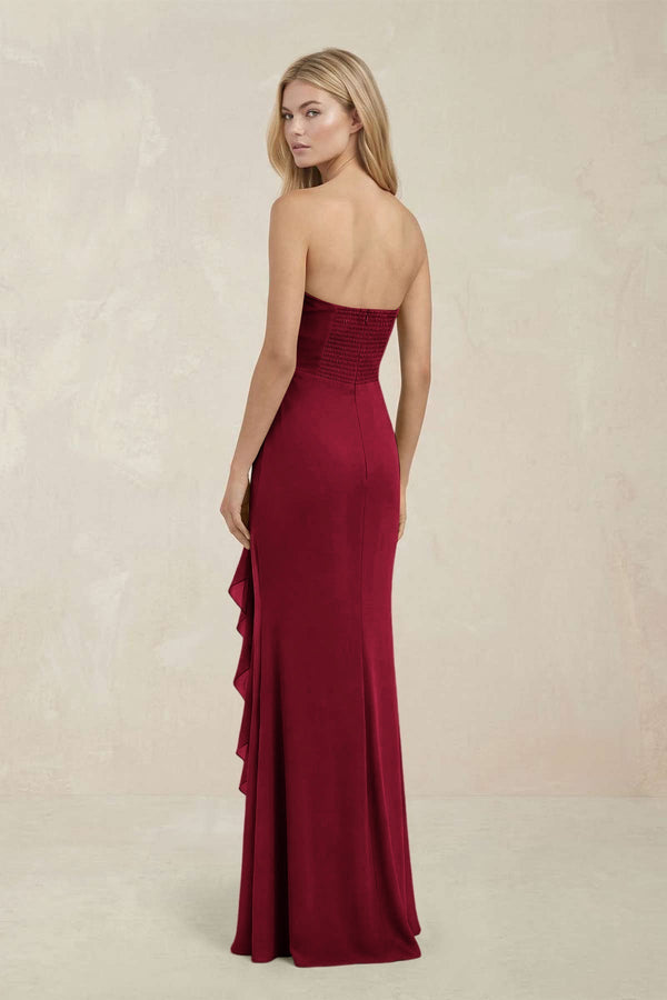 Strapless Ruffled Sheath Bridesmaid Dress in Berry - KissProm Bridesmaid Dresses