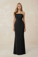 Strapless Ruffled Sheath Bridesmaid Dress in Black - KissProm Bridesmaid Dresses