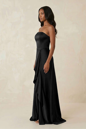 Strapless Ruffled Sheath Bridesmaid Dress in Black - KissProm Bridesmaid Dresses