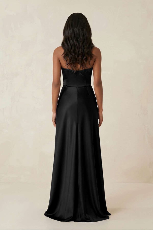 Strapless Ruffled Sheath Bridesmaid Dress in Black - KissProm Bridesmaid Dresses
