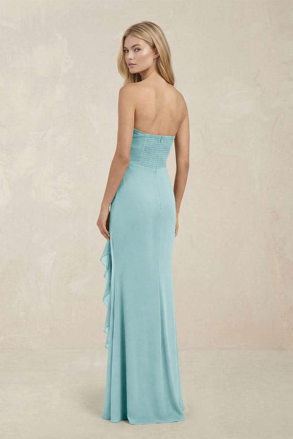 Strapless Ruffled Sheath Bridesmaid Dress in Bleached Aqua - KissProm Bridesmaid Dresses