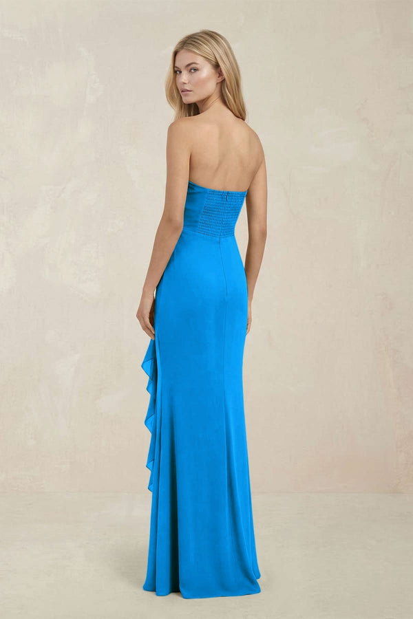 Strapless Ruffled Sheath Bridesmaid Dress in Blue Jay - KissProm Bridesmaid Dresses