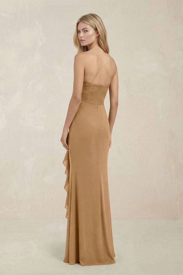 Strapless Ruffled Sheath Bridesmaid Dress in Bronzer - KissProm Bridesmaid Dresses