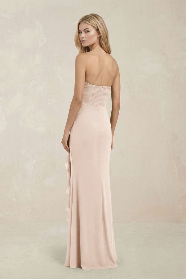 Strapless Ruffled Sheath Bridesmaid Dress in Buttercream - KissProm Bridesmaid Dresses