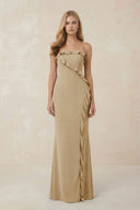 Strapless Ruffled Sheath Bridesmaid Dress in Champagne - KissProm Bridesmaid Dresses