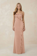 Strapless Ruffled Sheath Bridesmaid Dress in Champagne Rose - KissProm Bridesmaid Dresses
