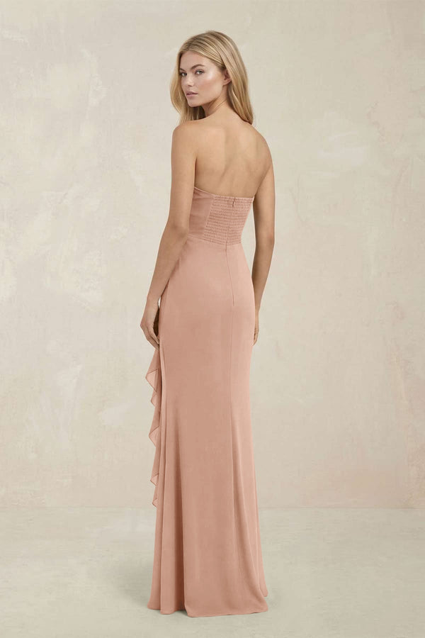 Strapless Ruffled Sheath Bridesmaid Dress in Champagne Rose - KissProm Bridesmaid Dresses