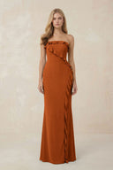 Strapless Ruffled Sheath Bridesmaid Dress in Cinnamon - KissProm Bridesmaid Dresses