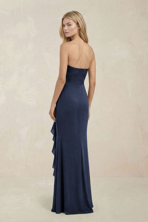 Strapless Ruffled Sheath Bridesmaid Dress in Dark Navy - KissProm Bridesmaid Dresses
