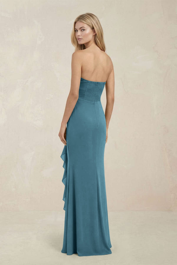 Strapless Ruffled Sheath Bridesmaid Dress in Dark Teal - KissProm Bridesmaid Dresses