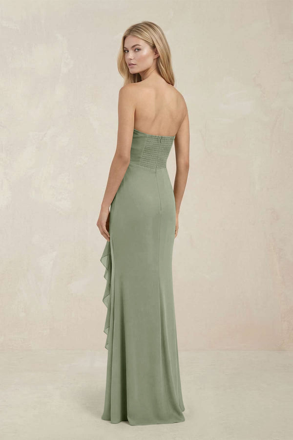 Strapless Ruffled Sheath Bridesmaid Dress in Dove Gray - KissProm Bridesmaid Dresses
