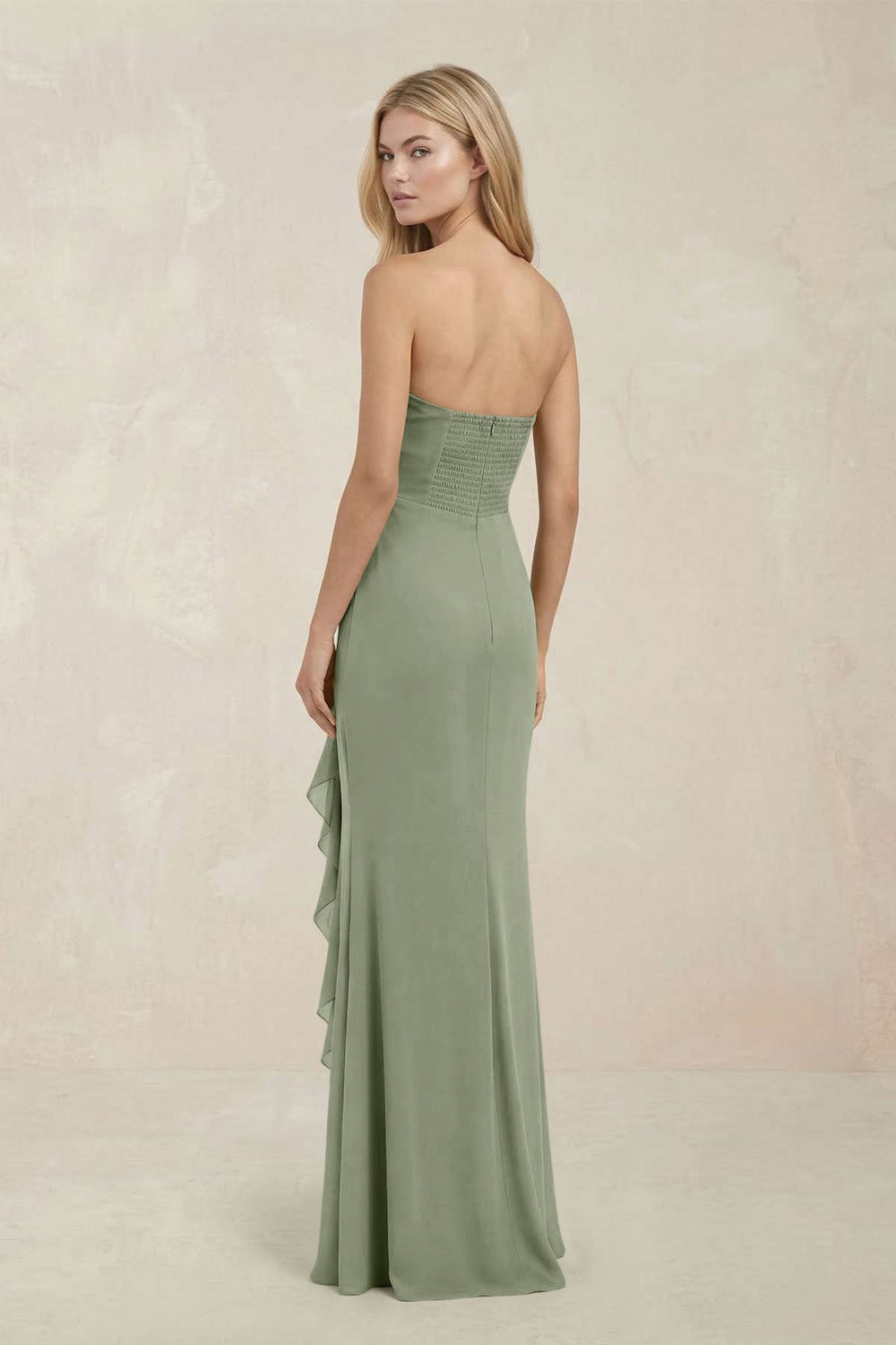 Strapless Ruffled Sheath Bridesmaid Dress in Dove Gray - KissProm Bridesmaid Dresses