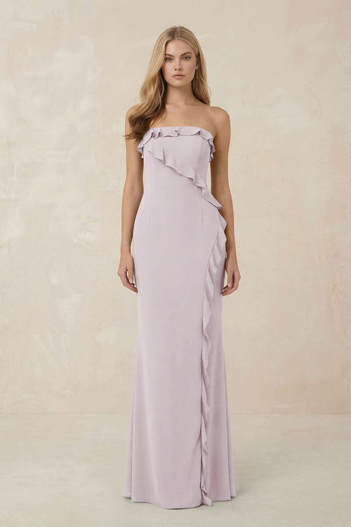 Strapless Ruffled Sheath Bridesmaid Dress in Dusk - KissProm Bridesmaid Dresses