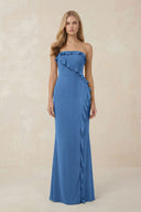 Strapless Ruffled Sheath Bridesmaid Dress in Dusty Blue - KissProm Bridesmaid Dresses