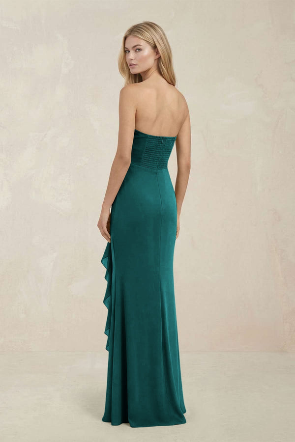 Strapless Ruffled Sheath Bridesmaid Dress in Emerald - KissProm Bridesmaid Dresses