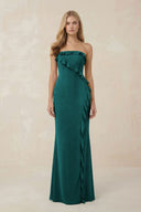 Strapless Ruffled Sheath Bridesmaid Dress in Emerald - KissProm Bridesmaid Dresses
