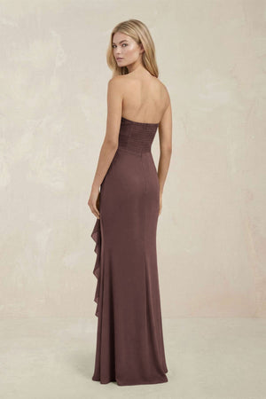 Strapless Ruffled Sheath Bridesmaid Dress in Espresso - KissProm Bridesmaid Dresses