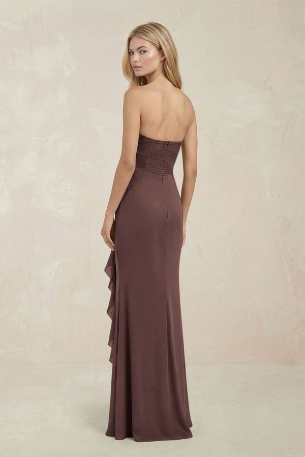 Strapless Ruffled Sheath Bridesmaid Dress in Espresso - KissProm Bridesmaid Dresses
