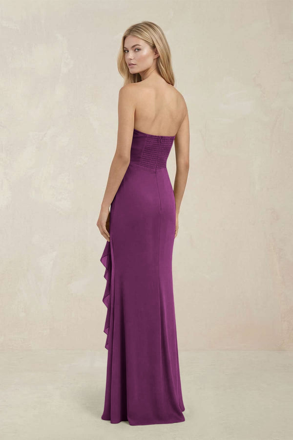 Strapless Ruffled Sheath Bridesmaid Dress in Fig - KissProm Bridesmaid Dresses